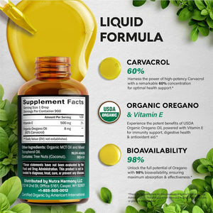 USDA Organic Oil of Oregano - Liquid Drops with Vitamin E - Made in USA - Supplement for Immune Support, Digestion Health & Antioxidant - Non-Gmo, Natural, Vegan - as Pills, Capsules, Softgels 1 Fl Oz